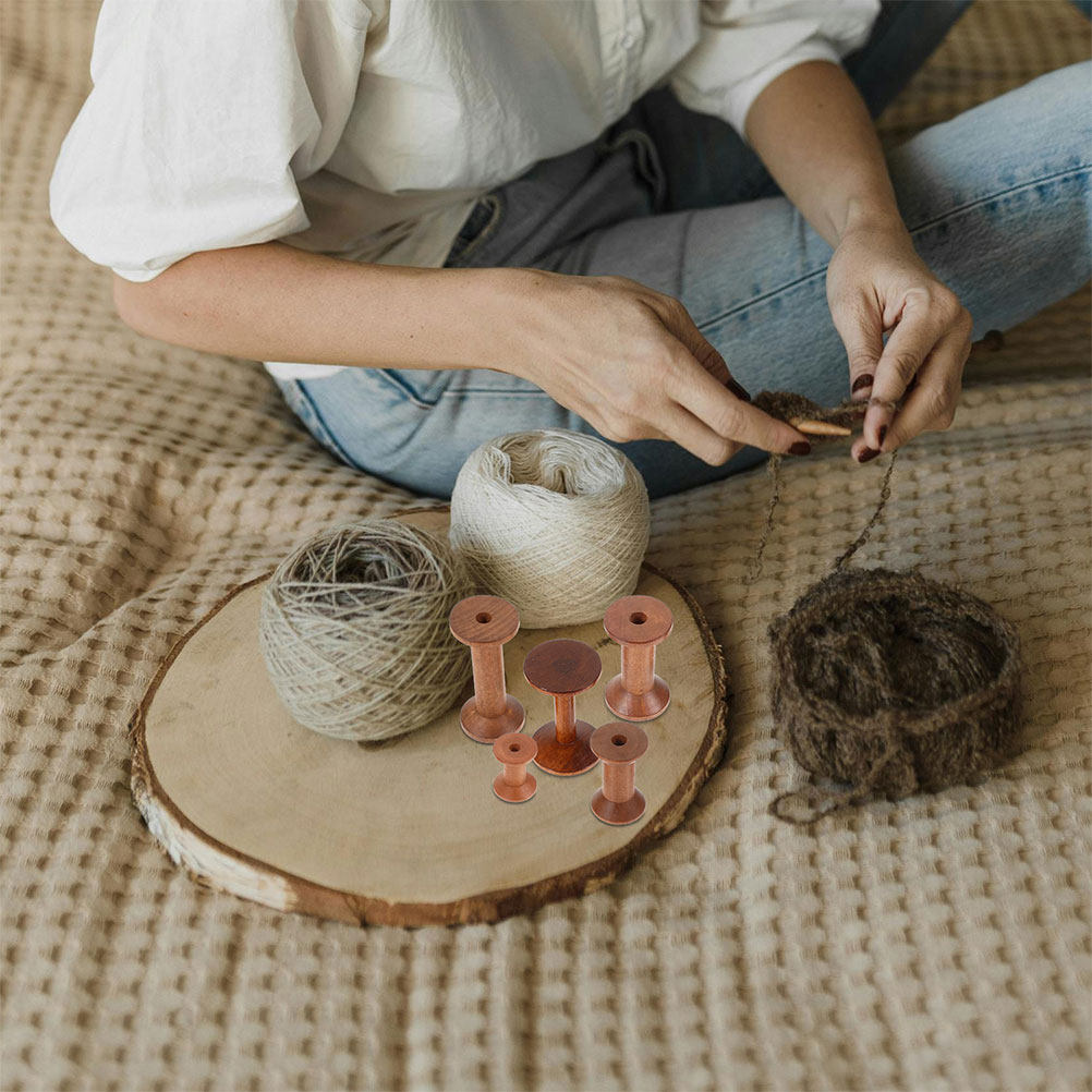 Embroidery Threads - 7Pcs Wooden Bobbins Set Space Saving