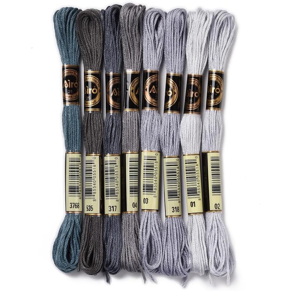 Embroidery Threads - 8 Skeins 70 Yards Grey Friendship