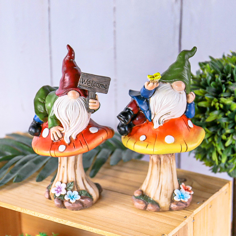 Embroidery Garden - Resin Garden Gnome Statue on Mushroom,