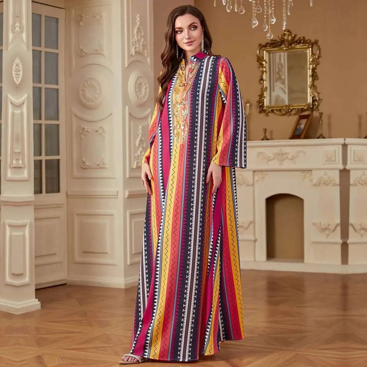 4264 Dubai Muslim Abaya New Fa - Embroidery Yellow Dress recension och pris