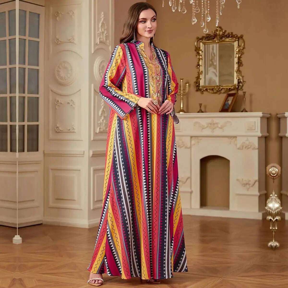 4264 Dubai Muslim Abaya New Fa - Embroidery Yellow Dress recension och pris
