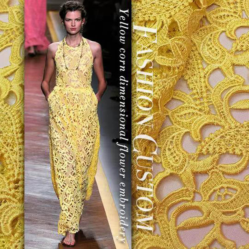 high-end lace cloth yellow ste - Embroidery Yellow Dress recension och pris