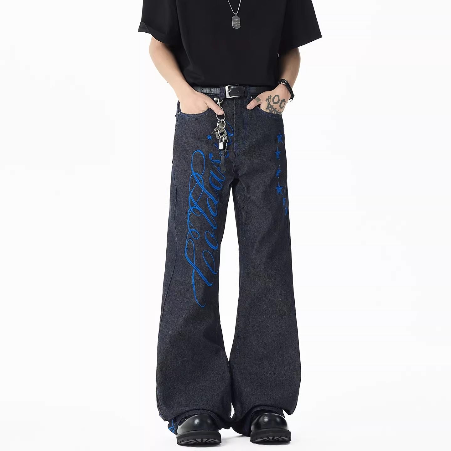 Men's Blue Font Embroidery Jea - Embroidery Font Free recension och pris