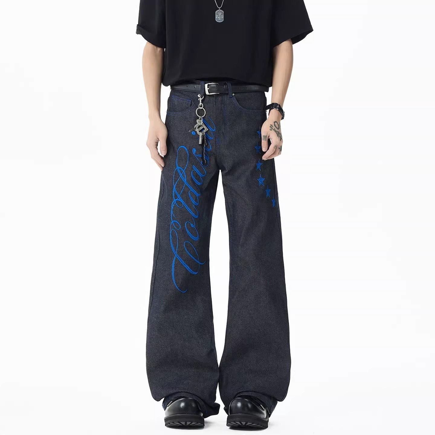 Men's Blue Font Embroidery Jea - Embroidery Font Free recension och pris