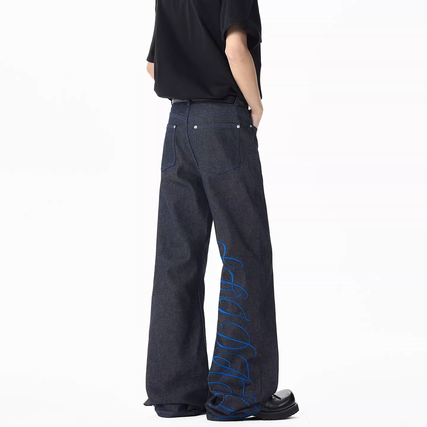 Men's Blue Font Embroidery Jea - Embroidery Font Free recension och pris