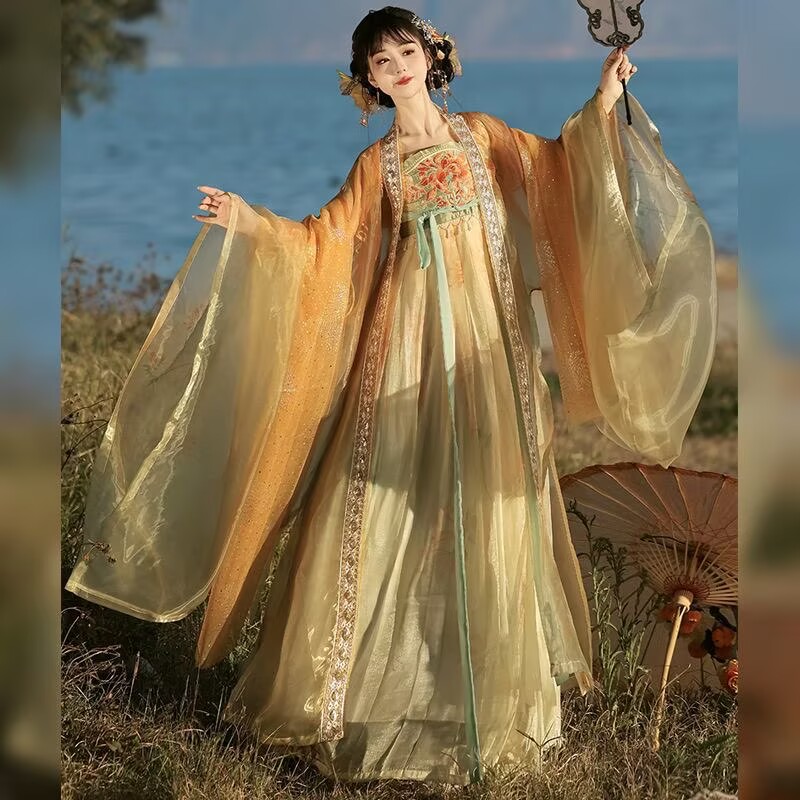 Women's Traditional Chinese Ha - Embroidery Yellow Dress recension och pris