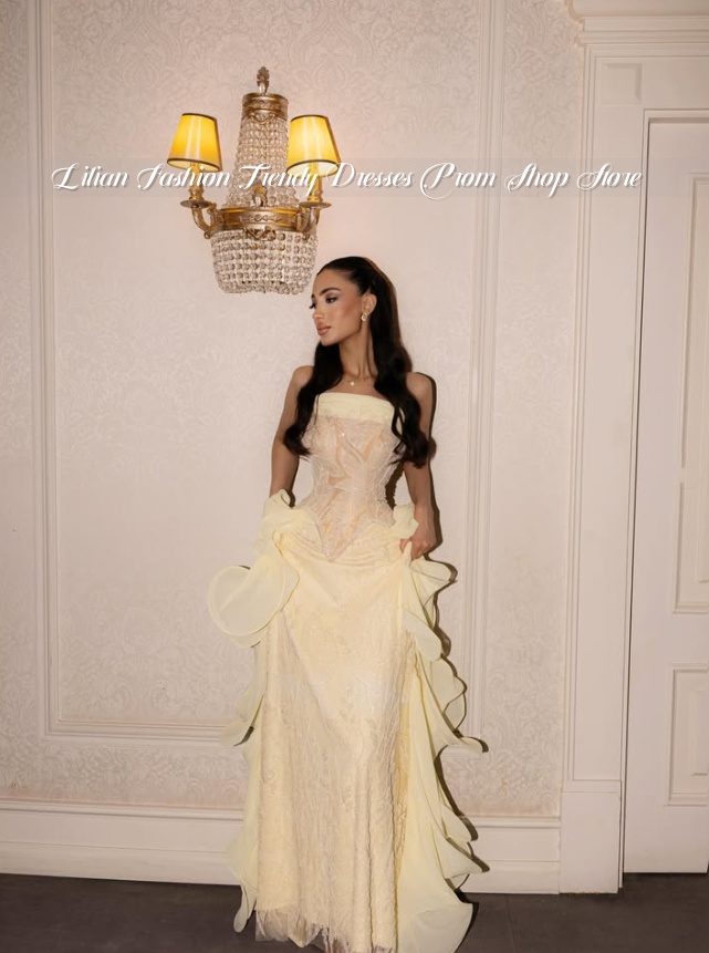 Pale Yellow Strapless Middle E - Embroidery Yellow Dress recension och pris