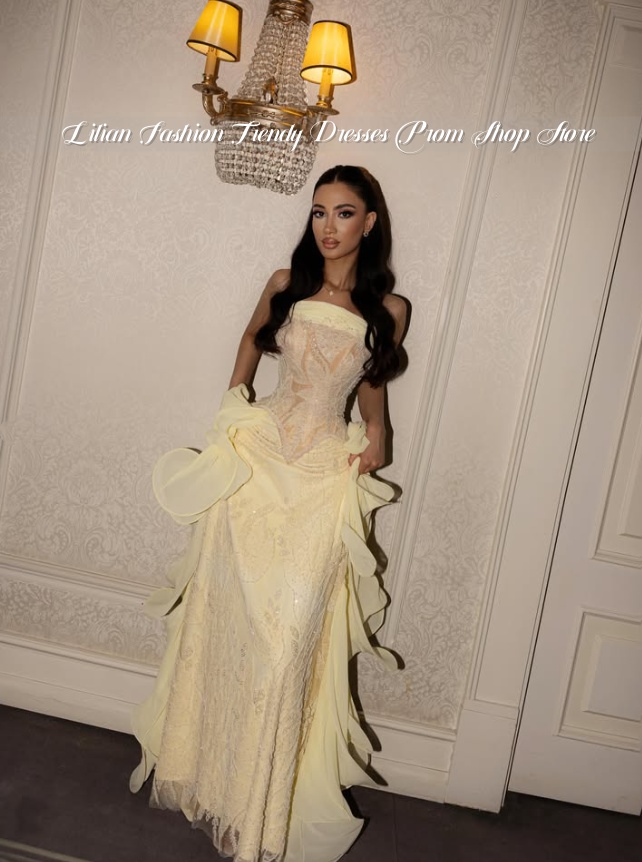 Pale Yellow Strapless Middle E - Embroidery Yellow Dress recension och pris