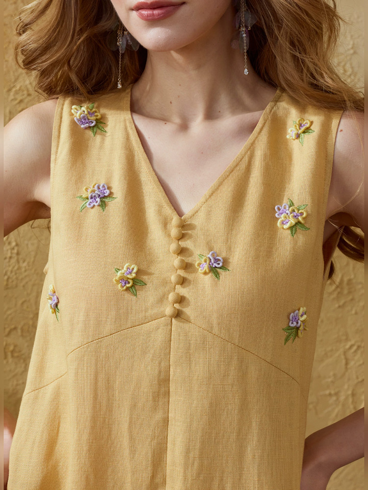 86-98cm Bust Summer Long Dress - Embroidery Yellow Dress recension och pris