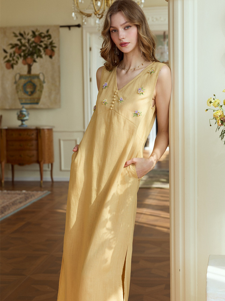 86-98cm Bust Summer Long Dress - Embroidery Yellow Dress recension och pris