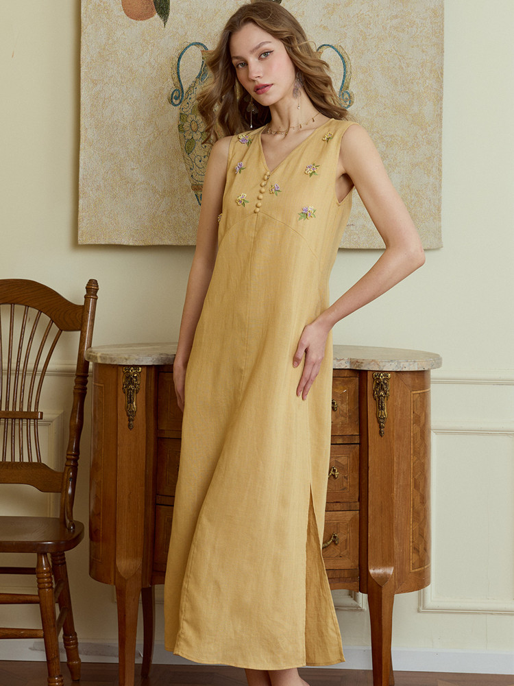 86-98cm Bust Summer Long Dress - Embroidery Yellow Dress recension och pris
