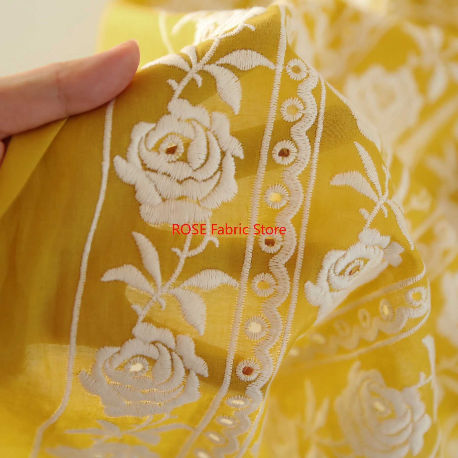 French Cotton Yellow Rose Heav - Embroidery Yellow Dress recension och pris