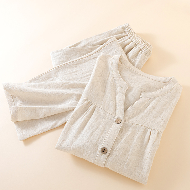 Japanese Style Women's V Neck  - Linen Fabric Natural recension och pris