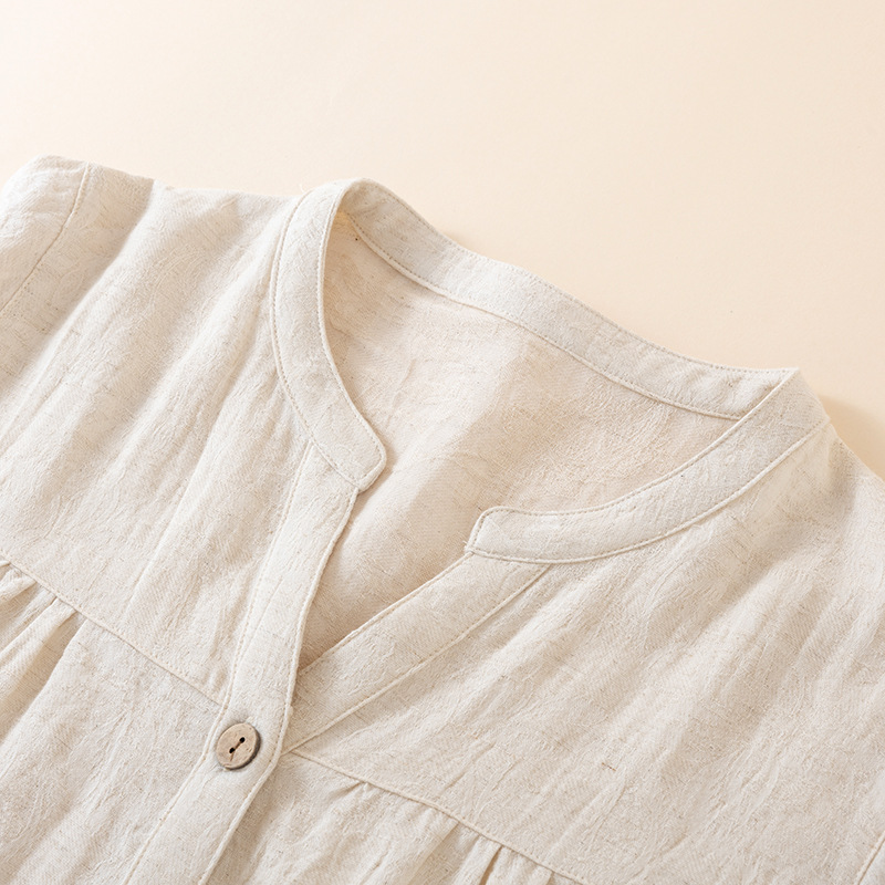 Japanese Style Women's V Neck  - Linen Fabric Natural recension och pris