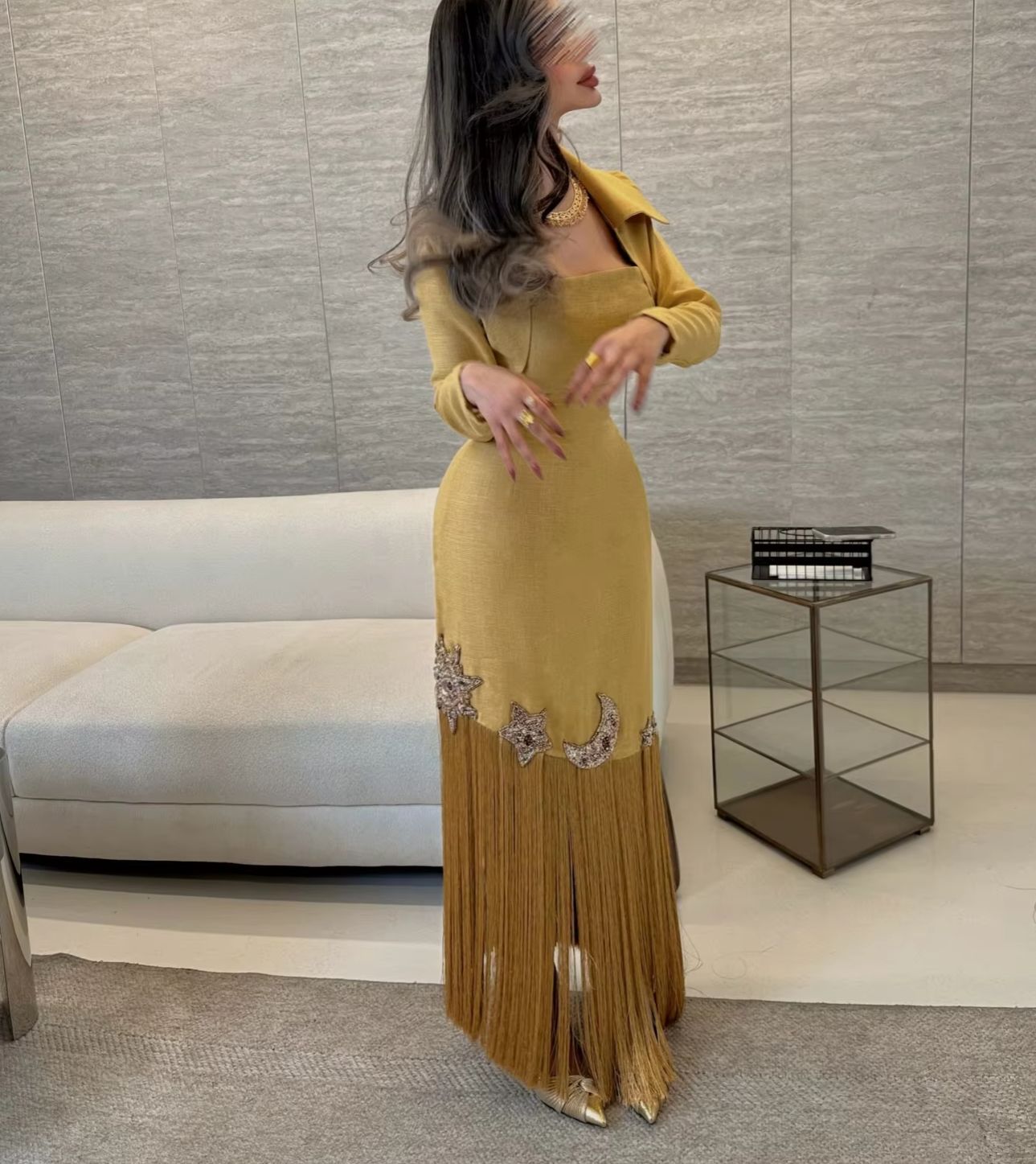 Customized Elegant Evening Dre - Embroidery Yellow Dress recension och pris