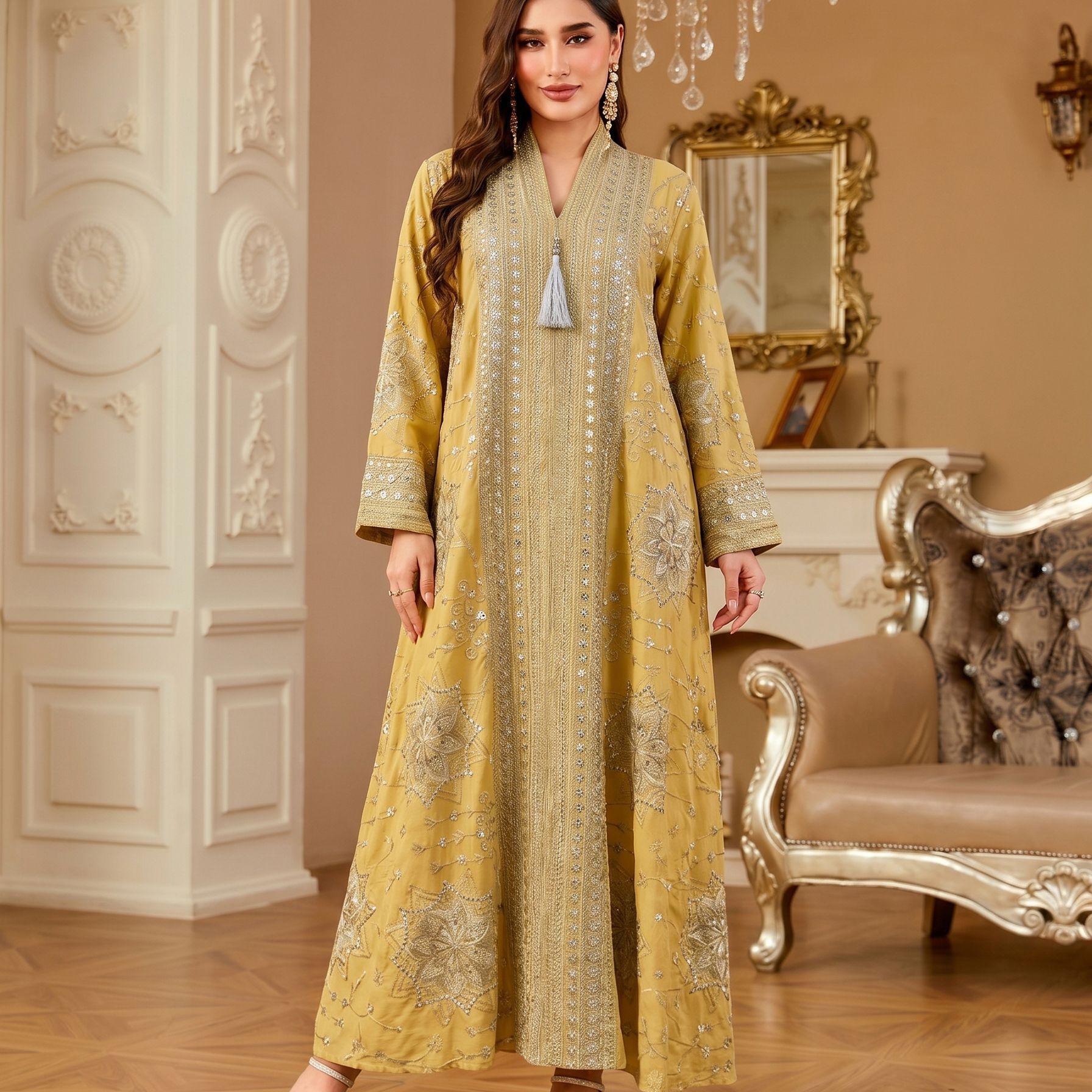 Kl2588 Women's Elegant Fashion - Embroidery Yellow Dress recension och pris